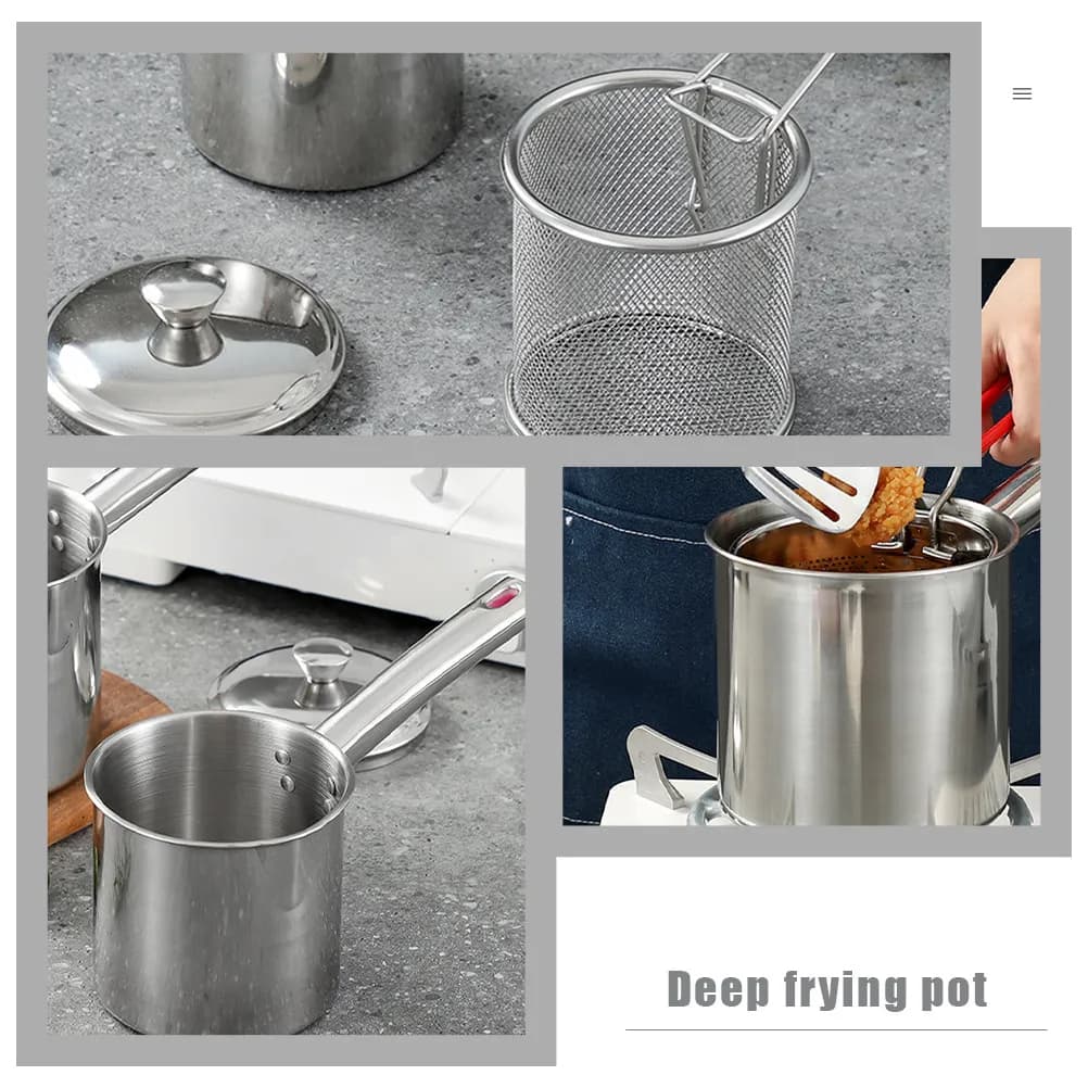 Set di Pentole in Acciaio Inox per Frittura Profonda, Padella Piccola per Uso Domestico, Ideale per Friggere, Stufare, Bollire, Riscaldare il Latte in Cucina