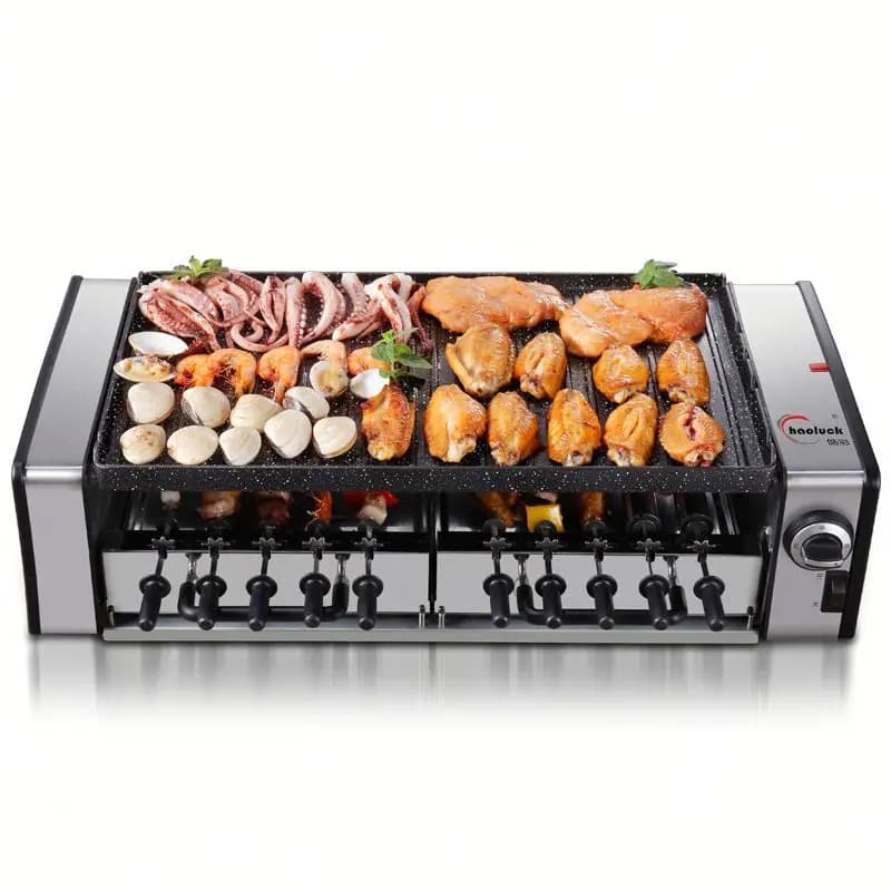 Macchinari per la lavorazione degli alimenti, griglia per barbecue elettrica automatica superiore antiaderente 220V Padella a 10 corde Piastra riscaldante nera
