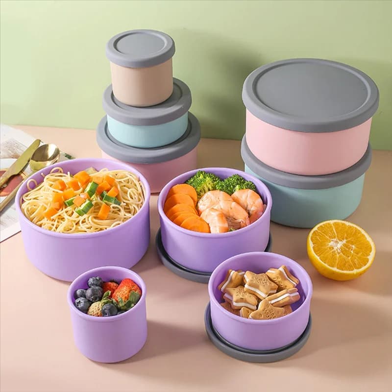 CYCLI-Contenitori per alimenti in silicone con coperchi Contenitori ermetici per la preparazione dei pasti riutilizzabili salvaspazio a prova di perdite per la cucina