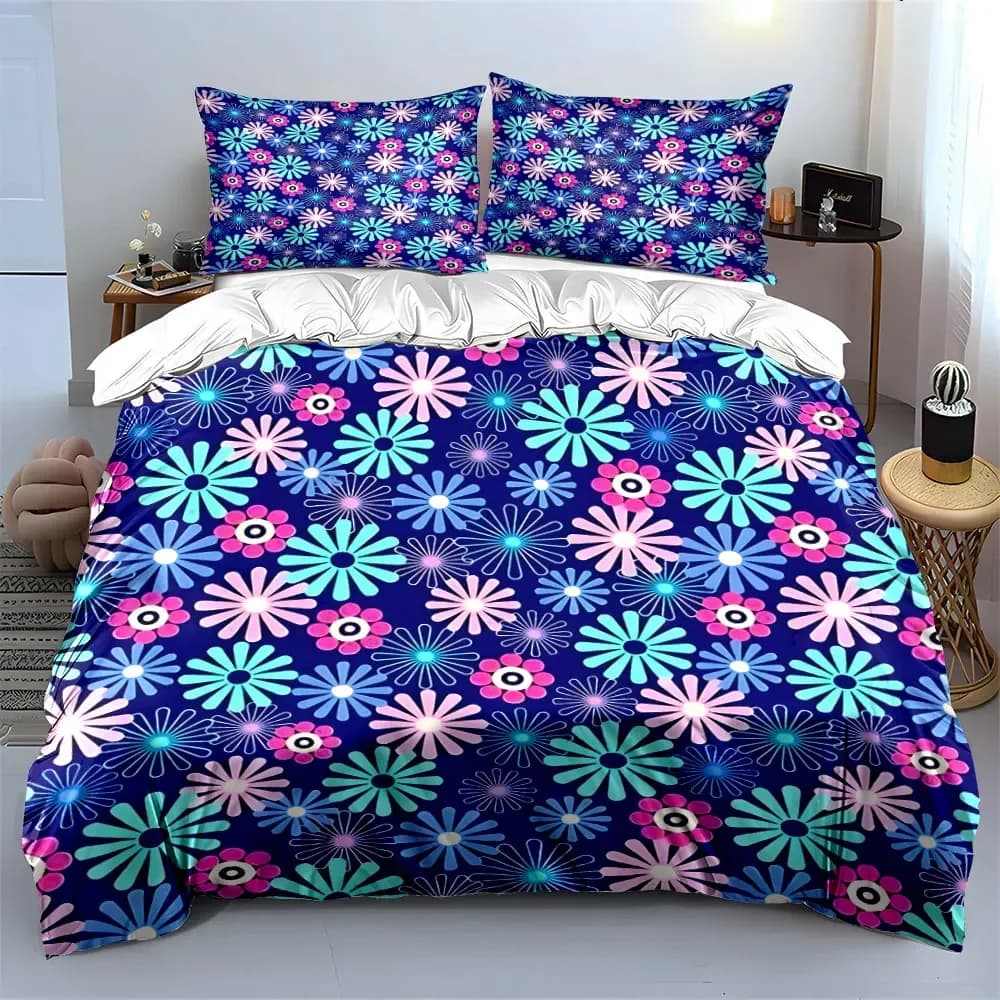 Set Decorativo Floreale per la Casa, Morbido e Confortevole Set Copripiumino con 1 Copripiumino e 2 Federe, Regalo