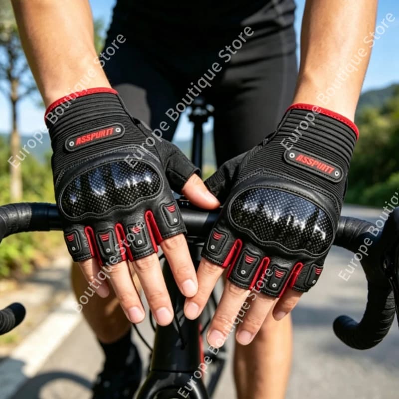 Guanti da moto estivi 2026 a mezze dita in vera pelle di capra con protezione in fibra di carbonio anti-caduta, attrezzatura da guida a dita aperte