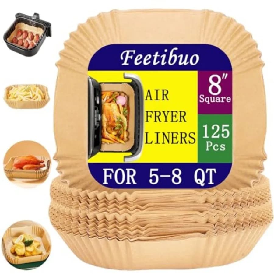 parchment paper for air fryer, 7.9inch square air fryer liners disposable, 125PCS Non-stick parchment paper sheets for 5-8QT ai