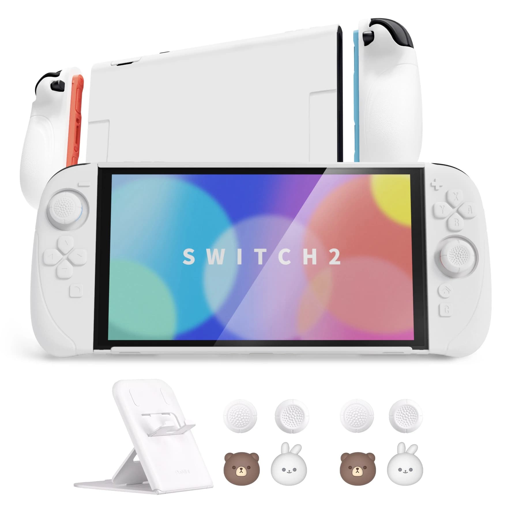 PlayVital Custodia con impugnatura in silicone agganciabile per Nintendo Switch 2 Set di coperture rigide per Joycon 2 con supporto e graziose impugnature per pollice