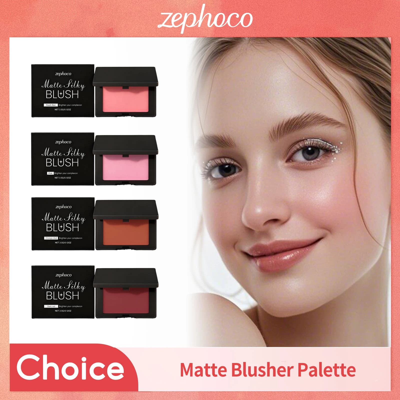 Palette di fard opachi Evidenziatore espandibile rosa pesca Durata Nuda Bassa saturazione Illumina il fard in polvere per trucco professionale