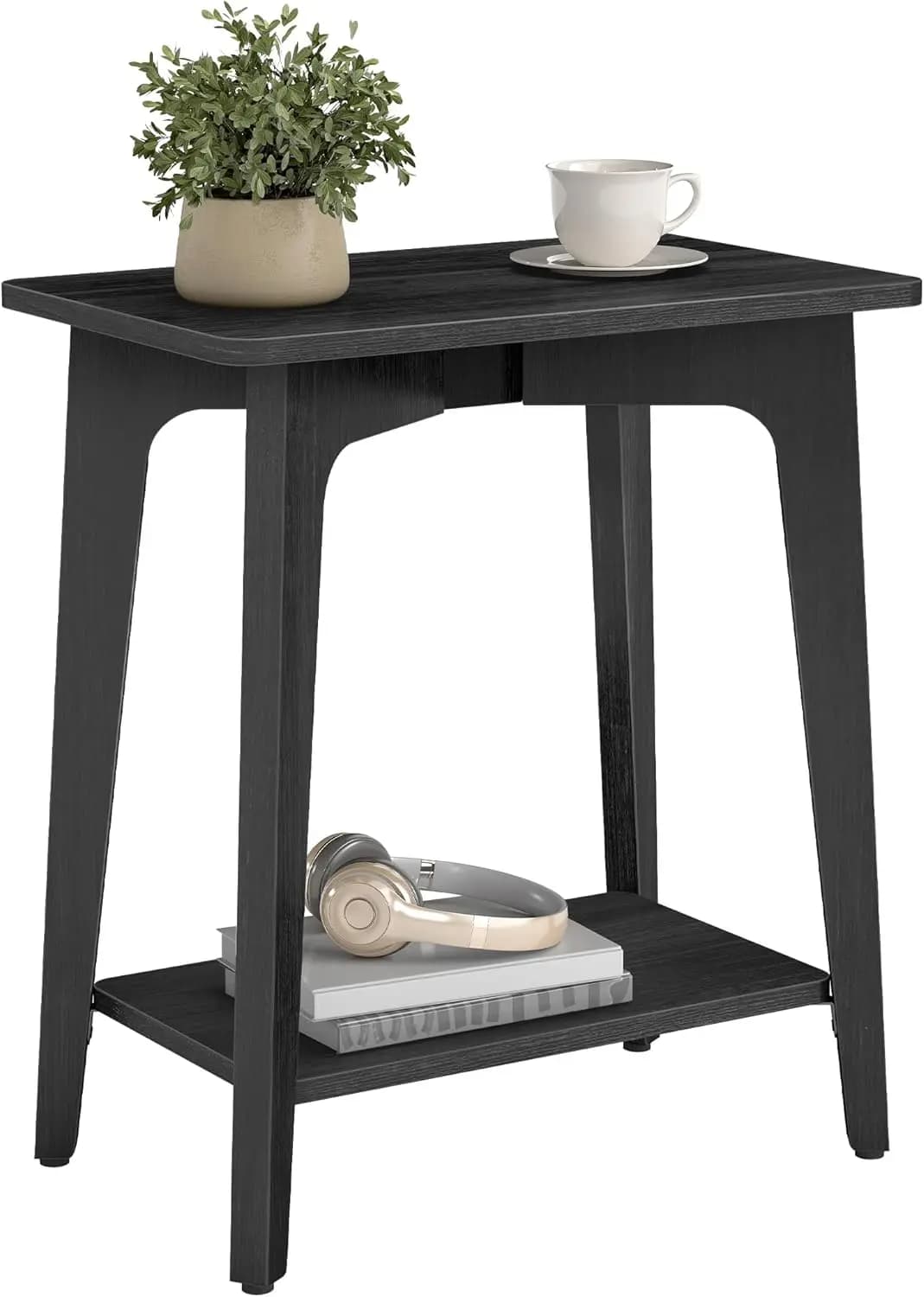 Collezione MAEZO - Tavolino laterale, tavolino rettangolare piccolo a 2 livelli, 11,8 x 18,9 x 21,8 pollici, comodino con gambe affusolate, C