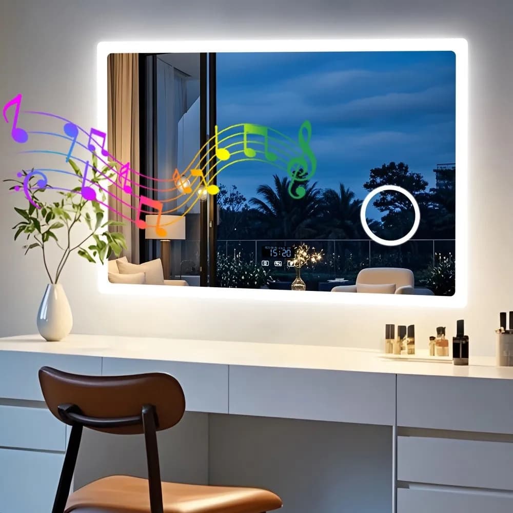 LED Bluetooth Bathroom Mirror 3x Magnifying Vanity Mirror w Anti-fog, 3 Color Memory Light, Rectangular 1200mm, 1000mm, 800mm