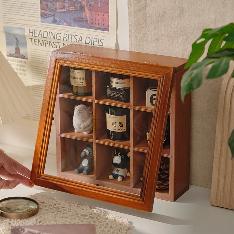 Scatola portaoggetti per gioielli da tavolo vintage Scatola portaoggetti per gioielli in legno massello per uso domestico con 9 griglie