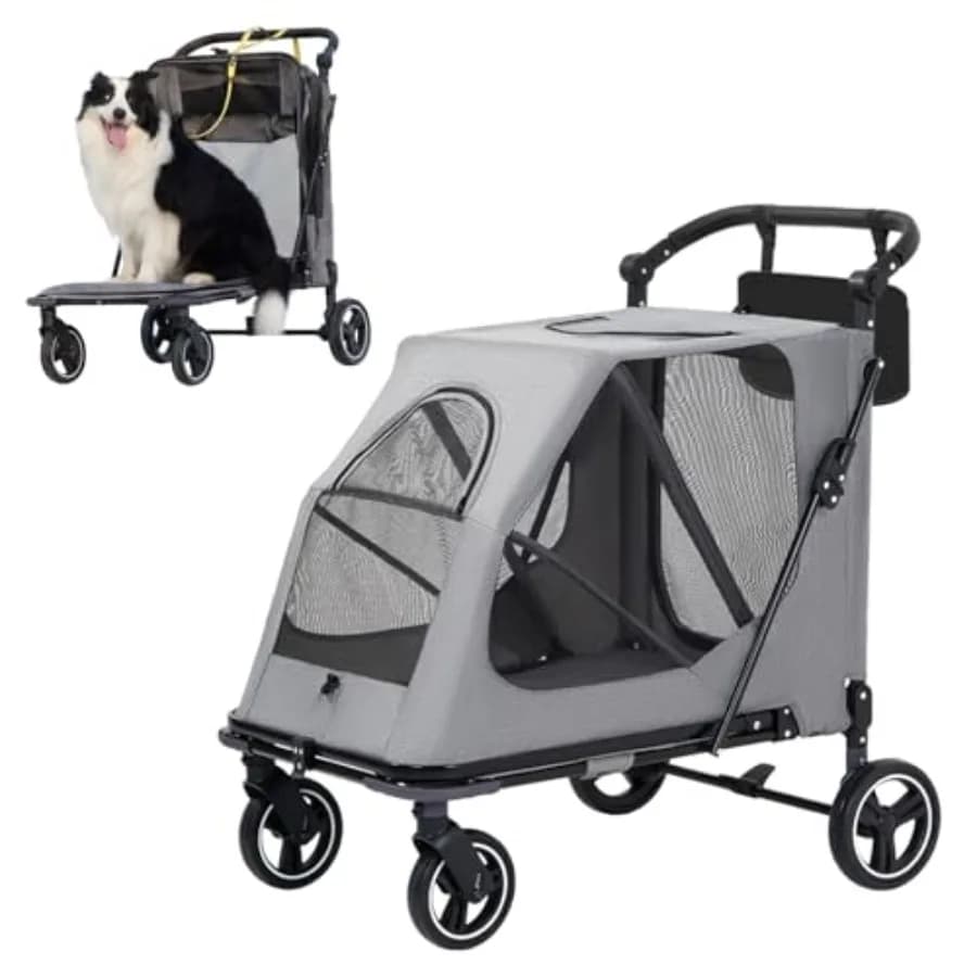 Dog Stroller for Large/Medium Dogs, Pet Stroller Up to 176 lbs, Extra Large Foldable Stroller for 2 Dogs Cats, Full-Open Sunsha