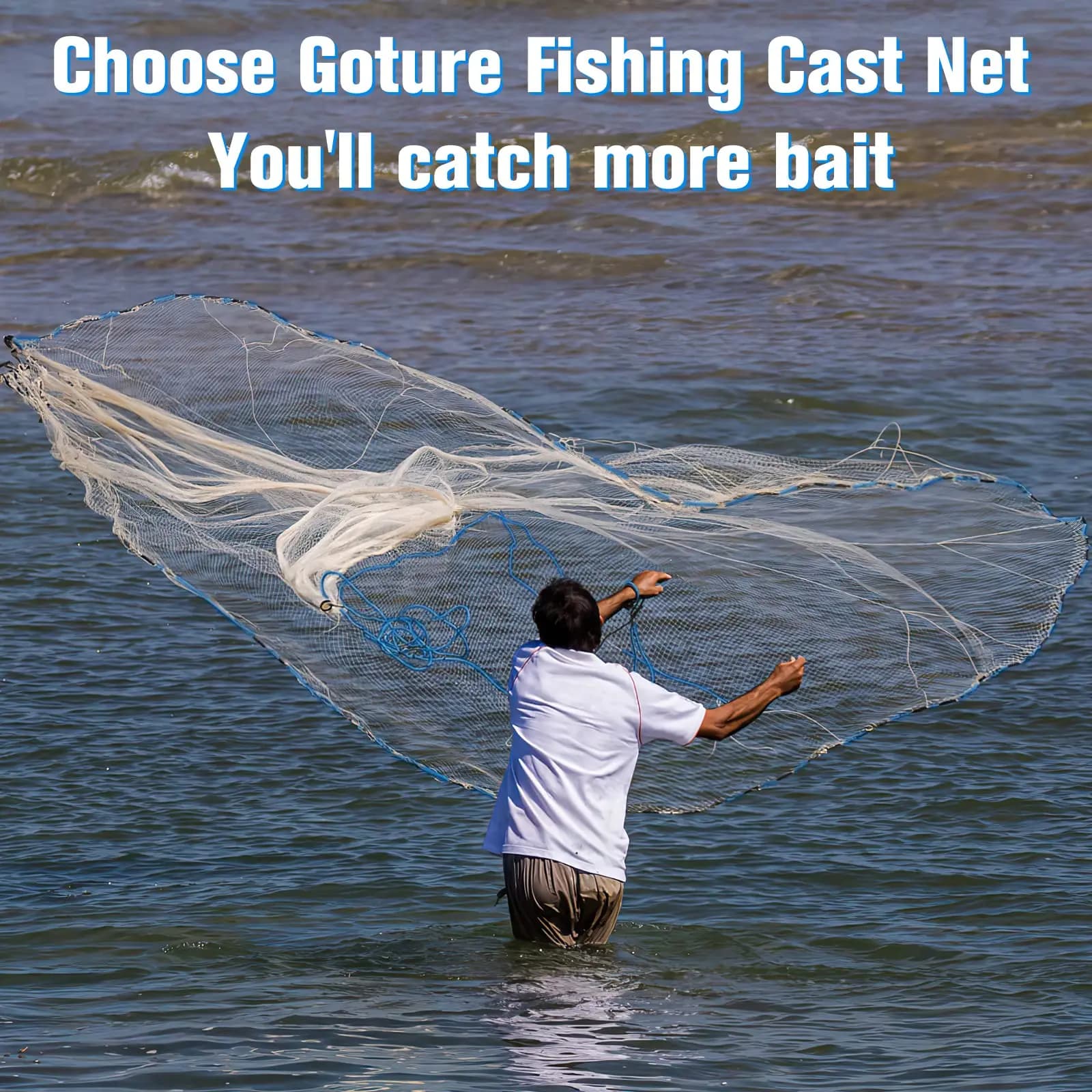 Goture 3ft-12ft Monofilament Fishing Line Cast Net with Steel Sinker Outdoor Hand Throw Net Saltwater Fish Net Casting Nets