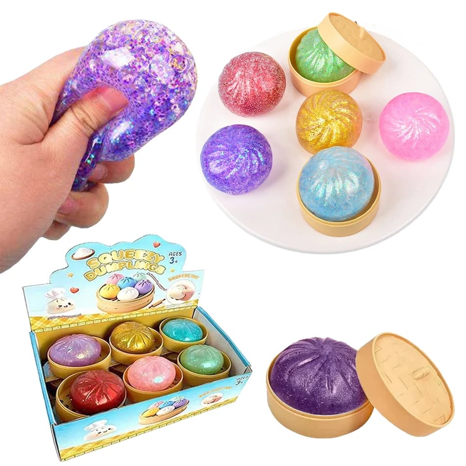 Glitter Colorful Dumpling Squishy - Blind Box Mysecret Bun Fidget Toy in Morbido Materiale TPR Antistress, Pallina di Pasta Sorpresa da Unboxing