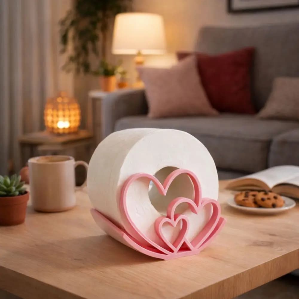 Heart-shaped Toilet Roll Holder No-slip Base Stable Toilet Paper Rack 3D Printed Rust-proof Paper Towel Container Bathroom Decor