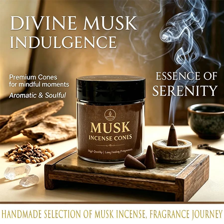 High-Quality White Musk Incense Cones - 17/51 Pieces in an Exquisite Jar, Emitting a Warm and Spiritual Aroma, Creating a Unique Moment of Tranquility, Enhancing Your Daily Rituals, Perfect for Yoga, Meditation, Reading, and Home Office Decor - the Perfect Keepsake for Thanksgiving, Christmas, Halloween, Valentine's Day, Ramadan, and Graduation Ceremonies