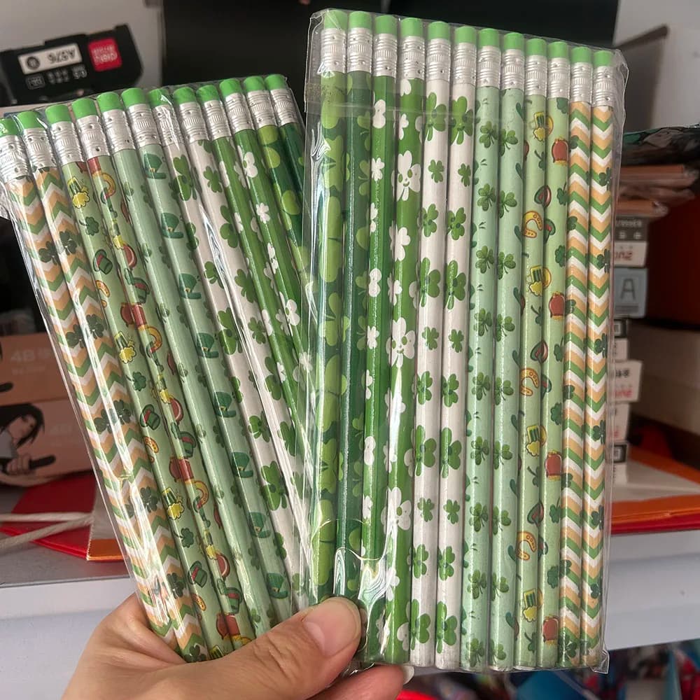 96pcs Wooden Pencil with Erasers Four-leaf Clover Pencils for Kids School Stationery Wholesale Study Accessories Writing Drawing