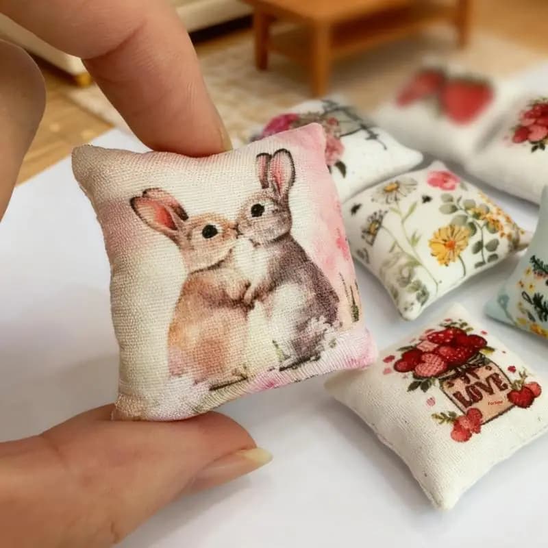 2 Pezzi Divano per Casa delle Bambole, Scena per Camera da Letto BJD, Modello in Miniatura per Soggiorno, Decorazione Artigianale, Cuscino Miniatura per Pasqua, Regalo Festivo per la Casa