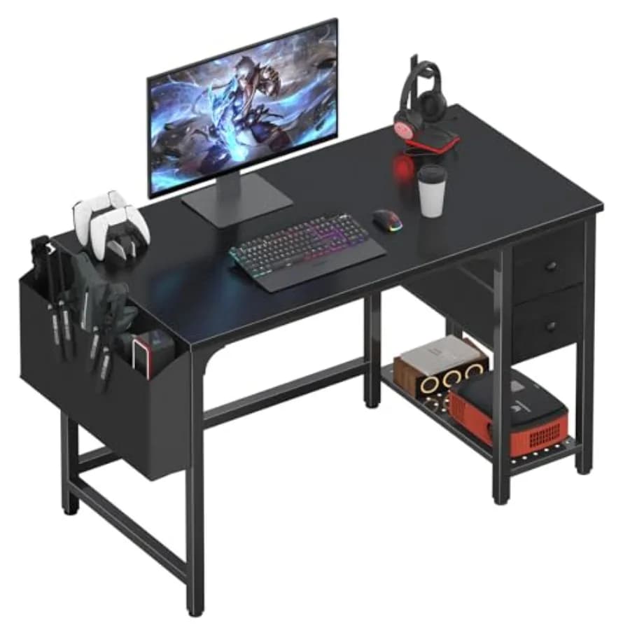 Scrivania per Computer con Cassetti in Tessuto, 40 Pollici, Scrivania da Gaming Reversibile per Spazi Ristretti, Ufficio Domestico, Tavolo Moderno e Semplice per Studio e Scrittura