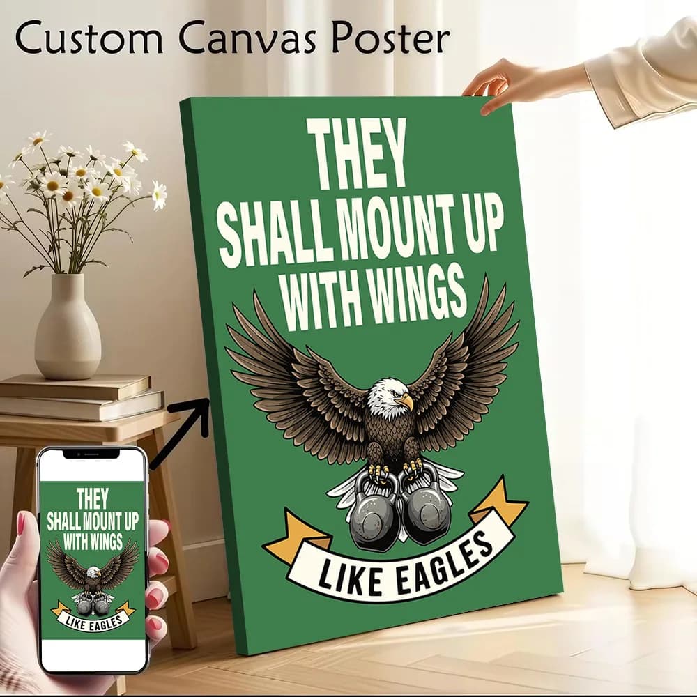 Eagle With Kettlebells and Inspirational Text Canvas Poster Wall Art Customizable High Quality Printed Picture for Decor Luxury
