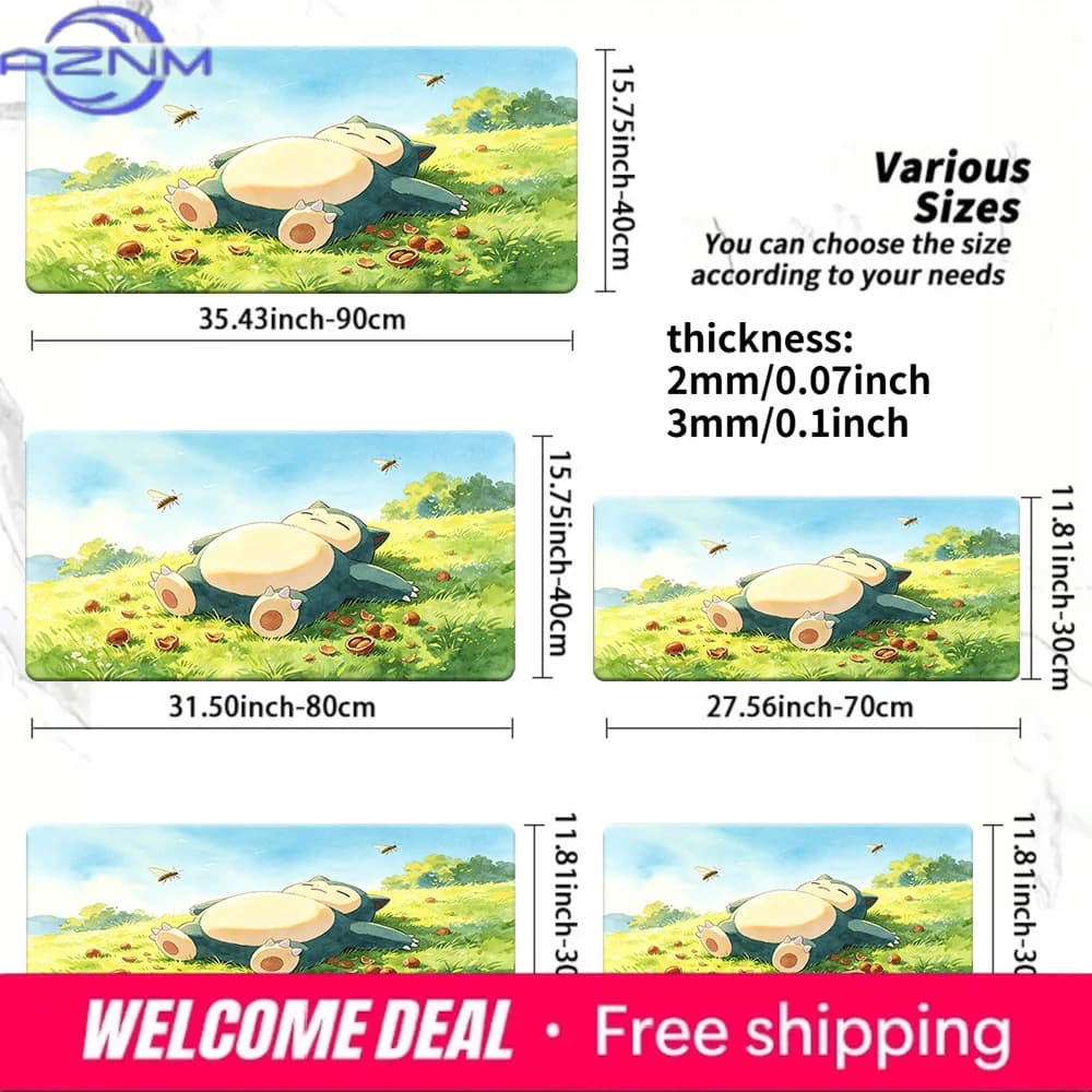 Snorlax Watercolor Sunny Meadow TCG Playmat Non-Slip Gaming Mouse Pad