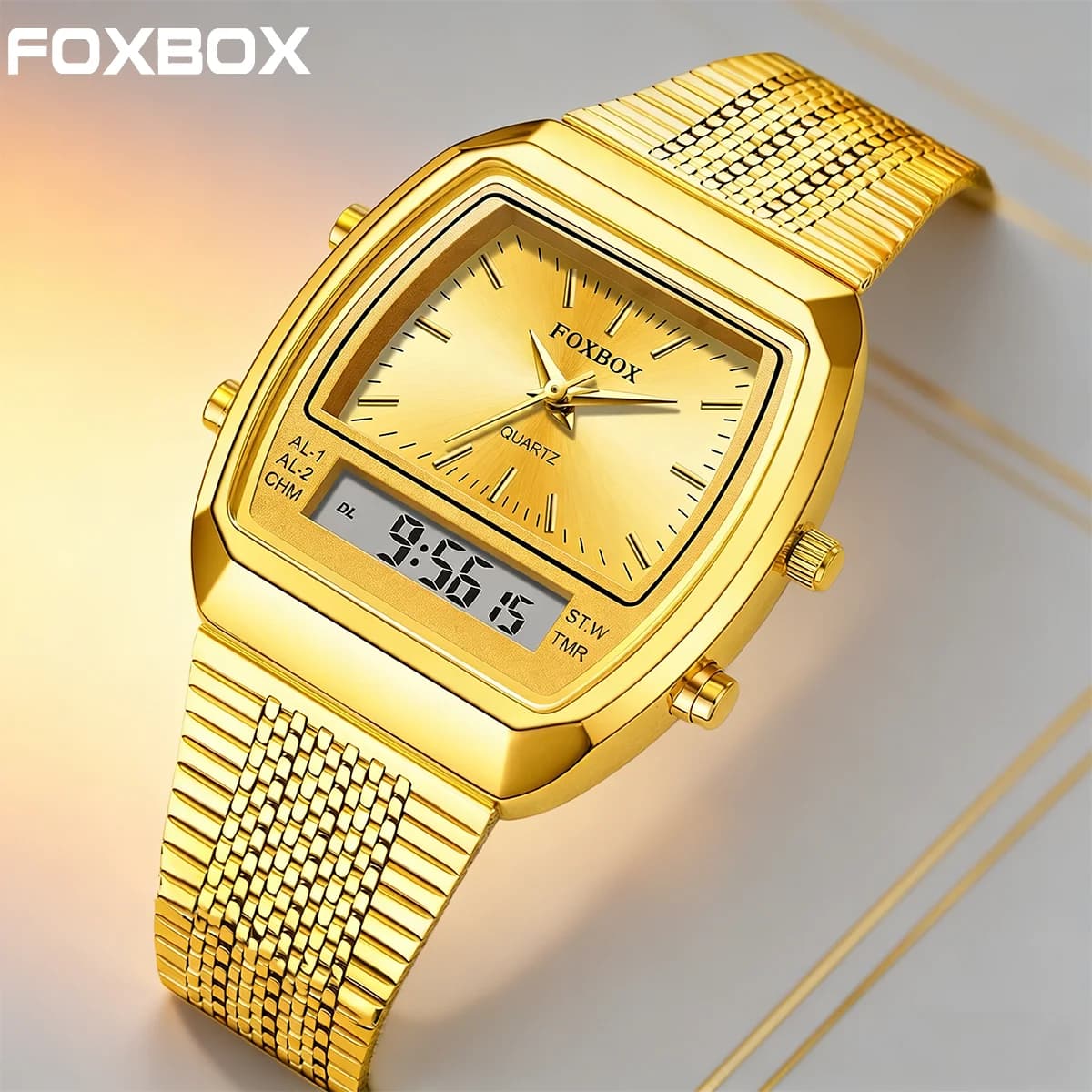 FOXBOX New Men's Luxury Watches, Fashionable Digital Sport Watches, Waterproof, Luminous, Stainless Steel, Quartz, Valentine's Day