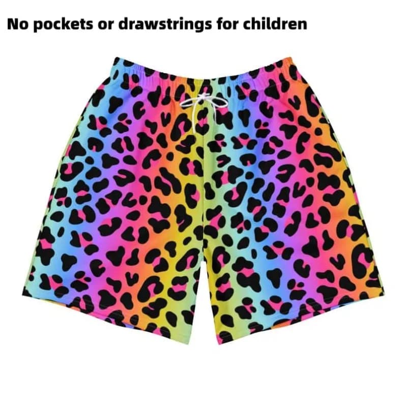 Men's Street Hip-hop Shorts with 3D Printed Unique Leopard Print Shorts Children's Adult Summer Original Style Beach Swim Trunks