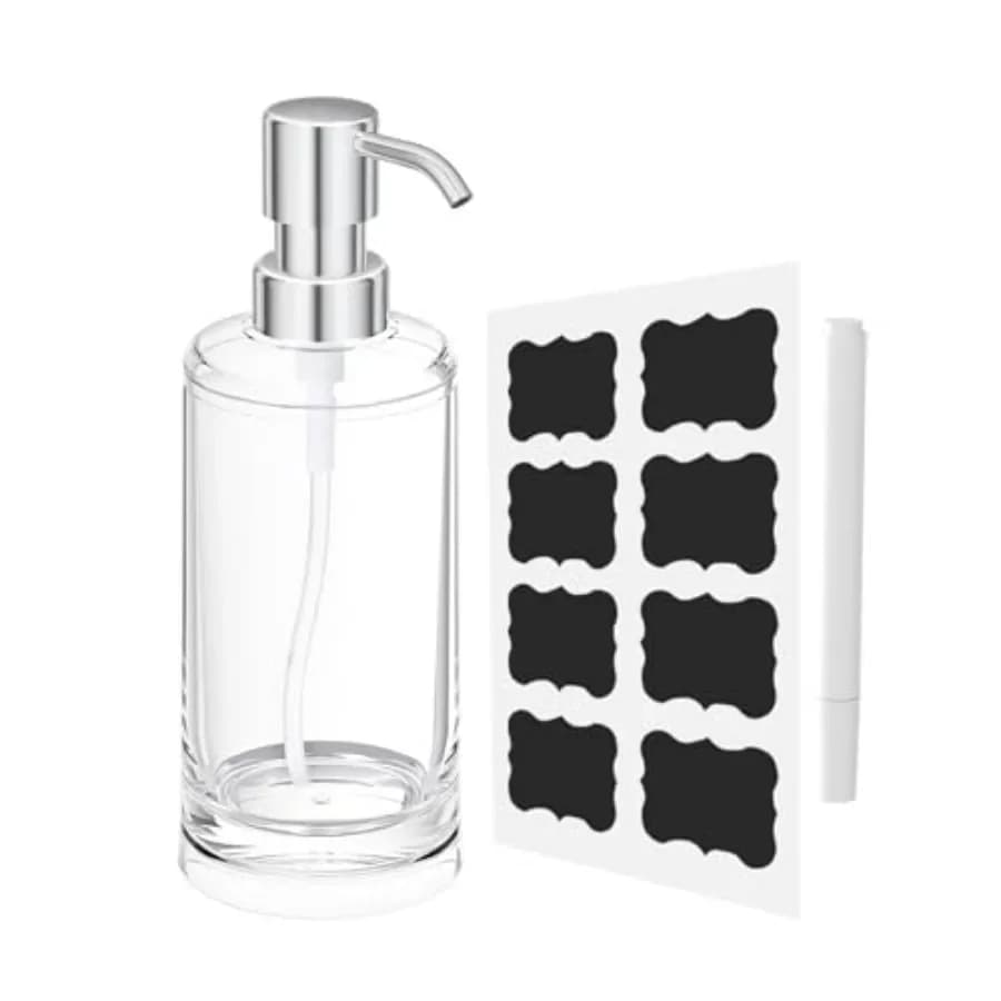 Dispenser di sapone liquido in plastica per lavello da cucina, 10oz, ricaricabile, per bagno, moderno, con bottiglia per sapone.