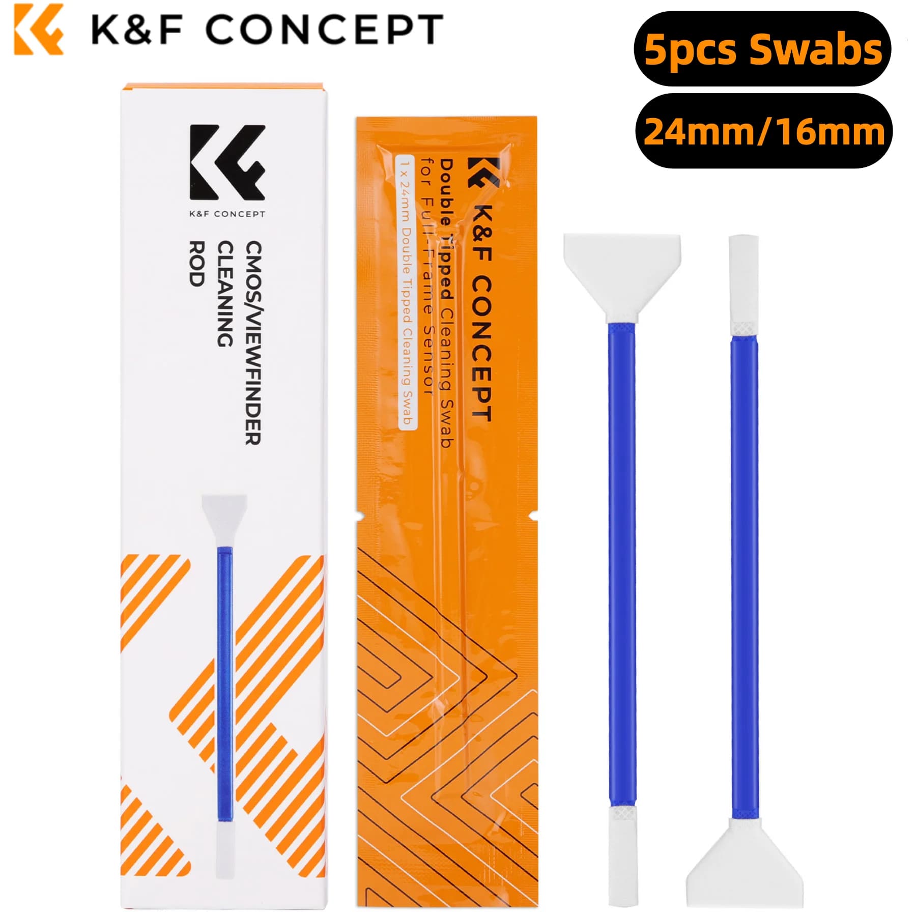 K&F CONCEPT Set di 5 tamponi per la pulizia del sensore 2 in 1 da 24 mm Full Frame/16 mm APS-C per visori e fotocamere CMOS CCD DSLR