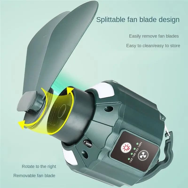 Ventilatore Elettrico Multifunzione 2-in-1 BABQ, 5200mAh, Ricaricabile USB, Portatile, per Raffreddamento, da Esterno, da Campeggio, con Luce