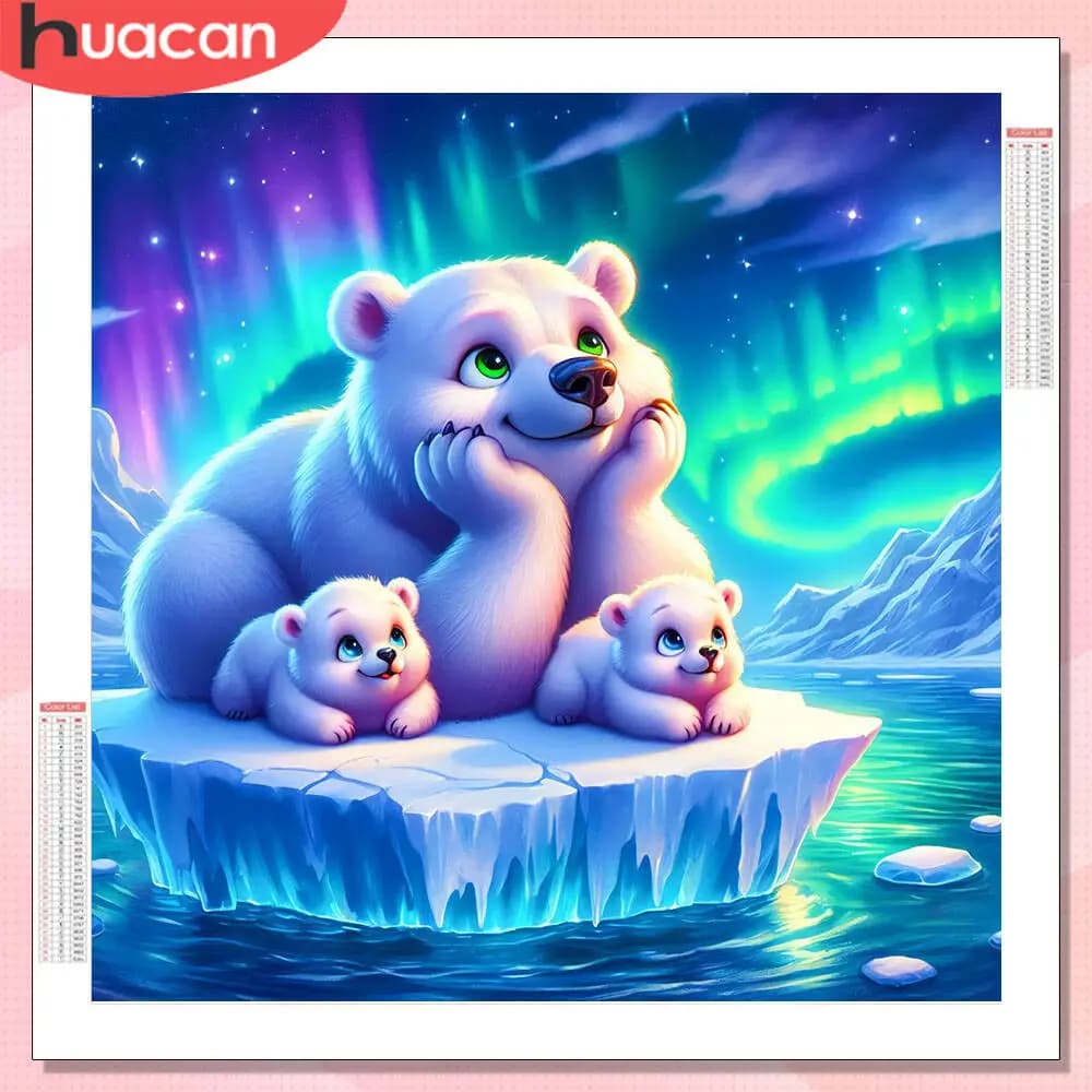 HUACAN Diamond Painting Full Kits Polar Bear Animal Wall Decor Diamond Embroidery Sale Aurora Rhinestones Pictures