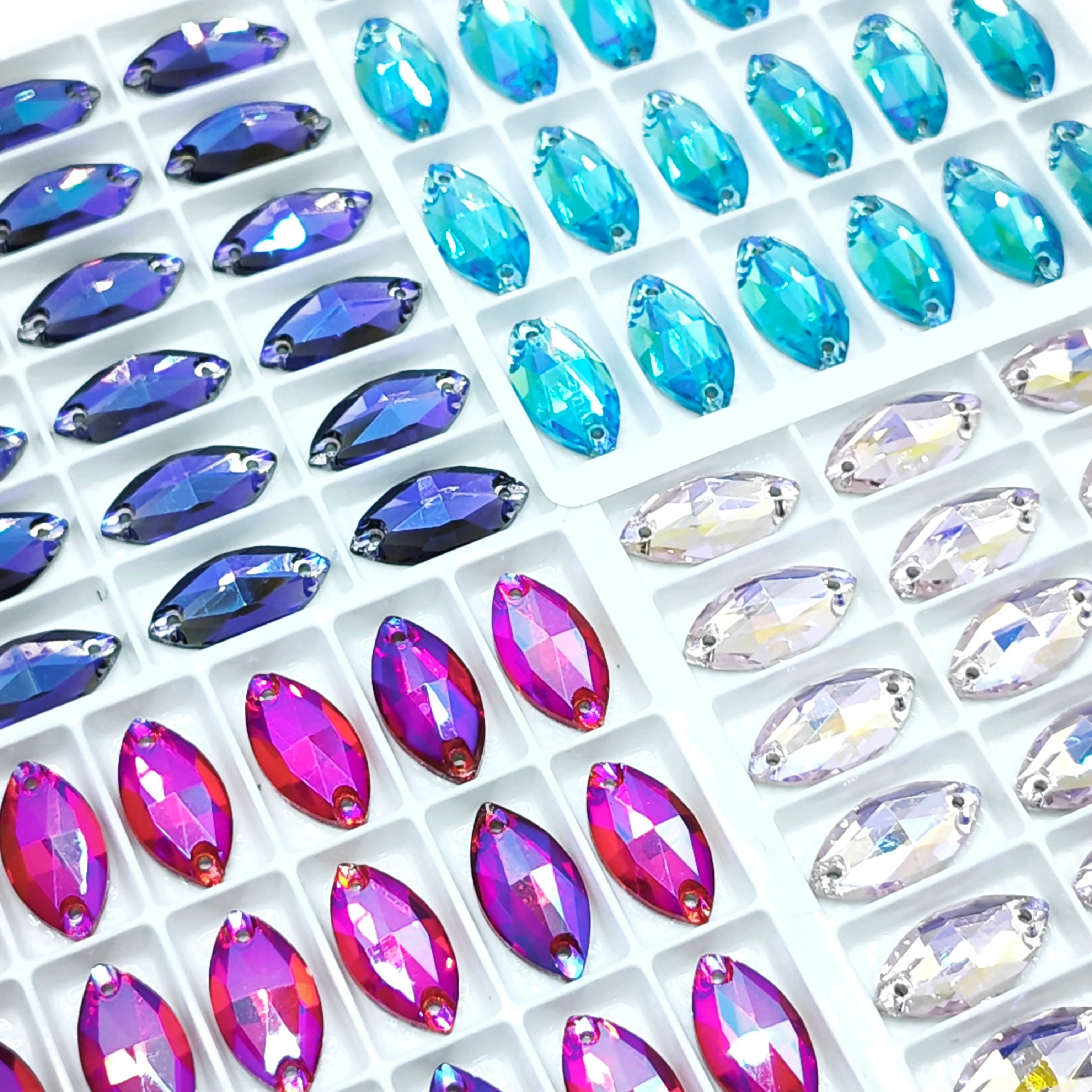 Strass in Vetro Smussato 5A da Cucire, Modello Nevette, 9*18mm, 36 Pezzi/Confezione, per Accessori di Cucito Fai-da-Te per Abbigliamento, Scarpe e Borse