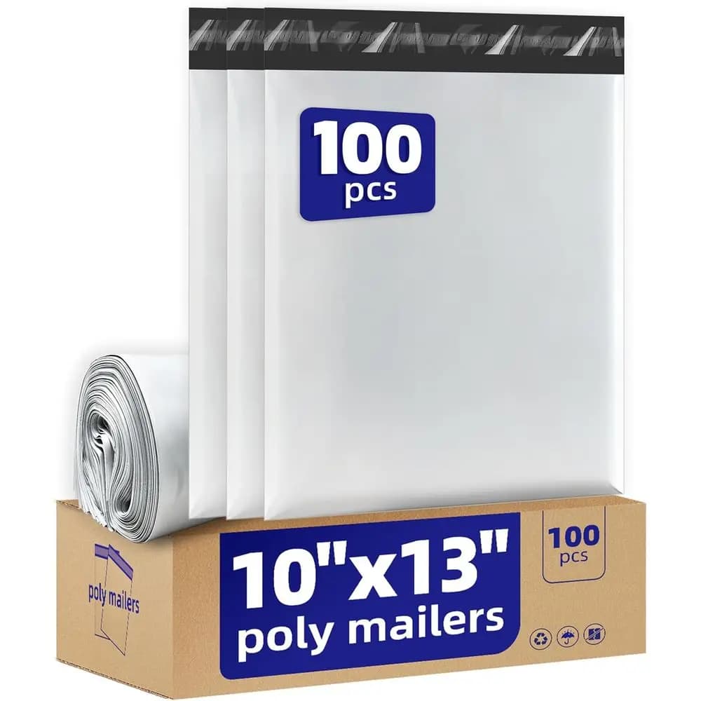 100 Pack Poly Mailers 10x13 - Tear Resistant, Waterproof, Self-Seal for Ecommerce Shipping & Clothing Packaging