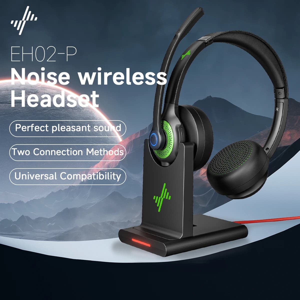 JIAMQISHI Wireless Headphones with AI Rumor Erasing Microphone, Bluetooth V5.2, USB Charging Base and Microphone Mute Function