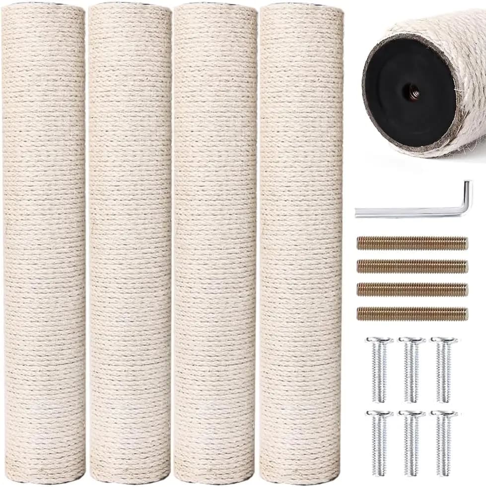 Confezione da 4 Ricambi per Tiragraffi per Gatti M8 da 40 cm, Ricarica per Tiragraffi per Gattini in Corda di Sisal Naturale con Viti, Fai da Te, Canapa S