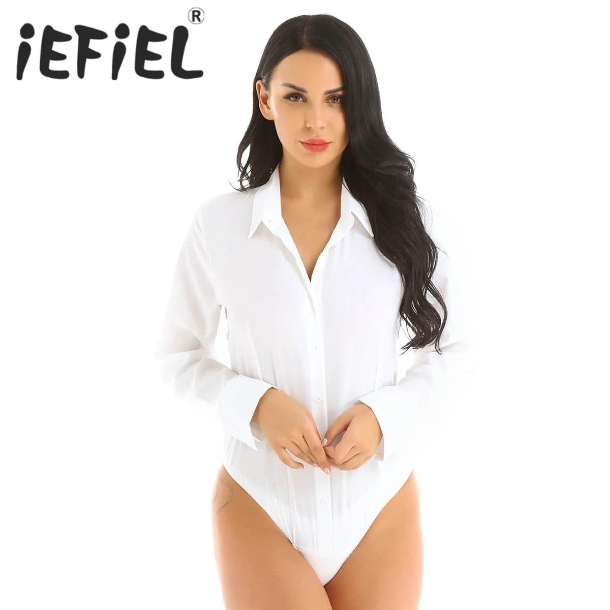 Women's Office Lady Work Body White Long Sleeve OL Shirt Body Clothing Women's Collarless Top Blouse Body