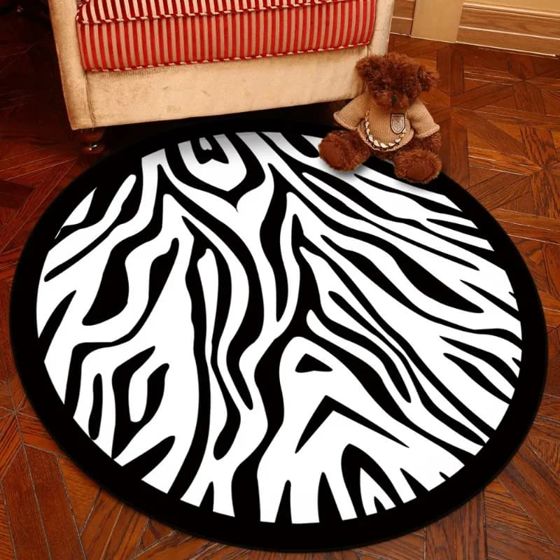 Tappeto per soggiorno zebrato bianco nero Tappeto rotondo Pesci oceanici Tappetino per sedia in flanella Tappetino antiscivolo per camera da letto per bambini Tappetino da bagno