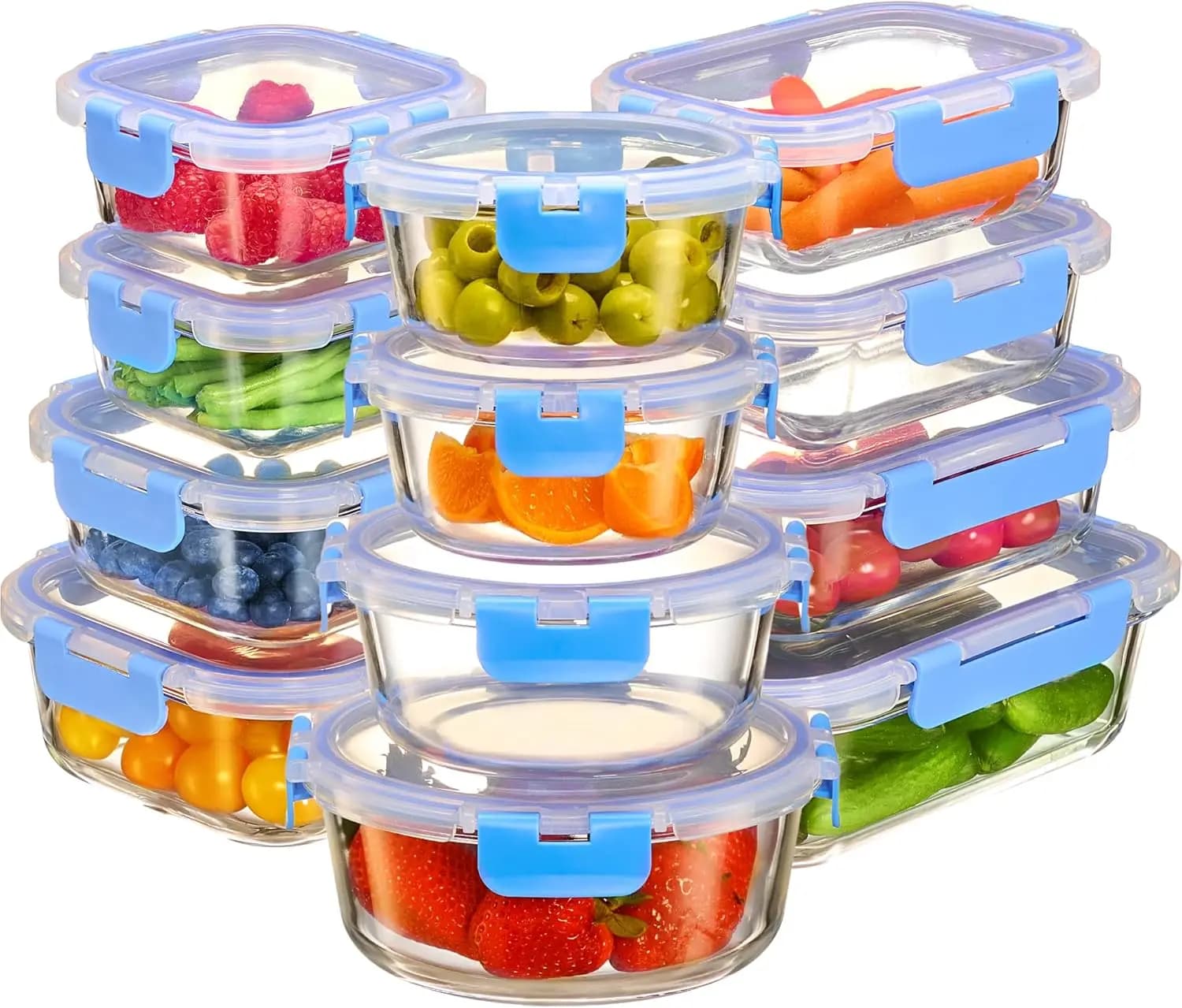 Set di 24 Contenitori in Vetro con Coperchi - Ermetici, Lavabili in Lavastoviglie, per Conservazione Alimenti e Preparazione Pasti