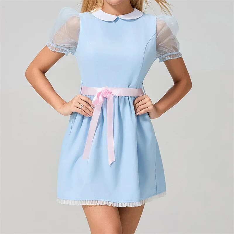 Mini Dress with Facade Collection Y2K Style, Preppy Dress with Sleeves Court on Network, Lolita Summer Dress with Korean Style Belt Chic Harajuku