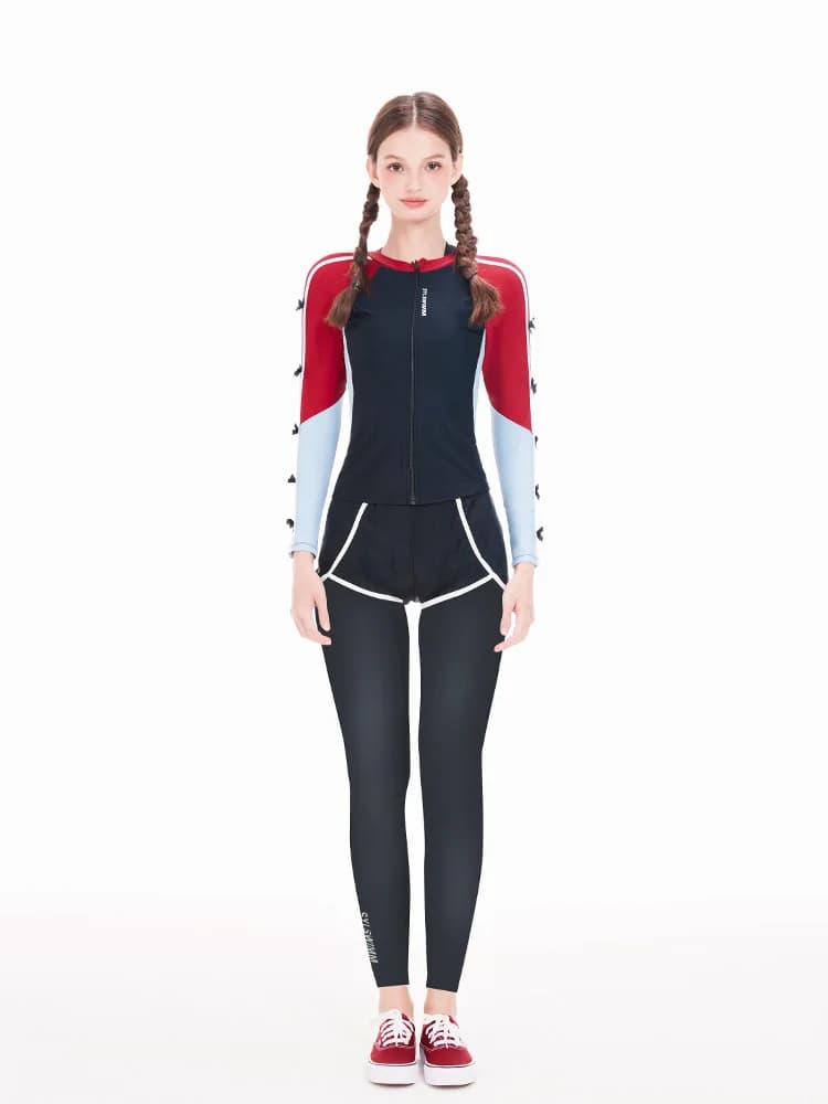 Costume da bagno intero coprente con protezione solare, maniche lunghe e pantaloni lunghi da donna, nuovo stile 2026, con maschera, in nylon di marca