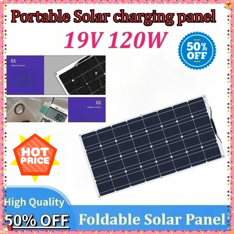 Nuovo pannello solare portatile 19V 120W kit pieghevole flessibile connettore del sistema leggero per batterie di alimentazione per auto campeggio escursionismo telefoni