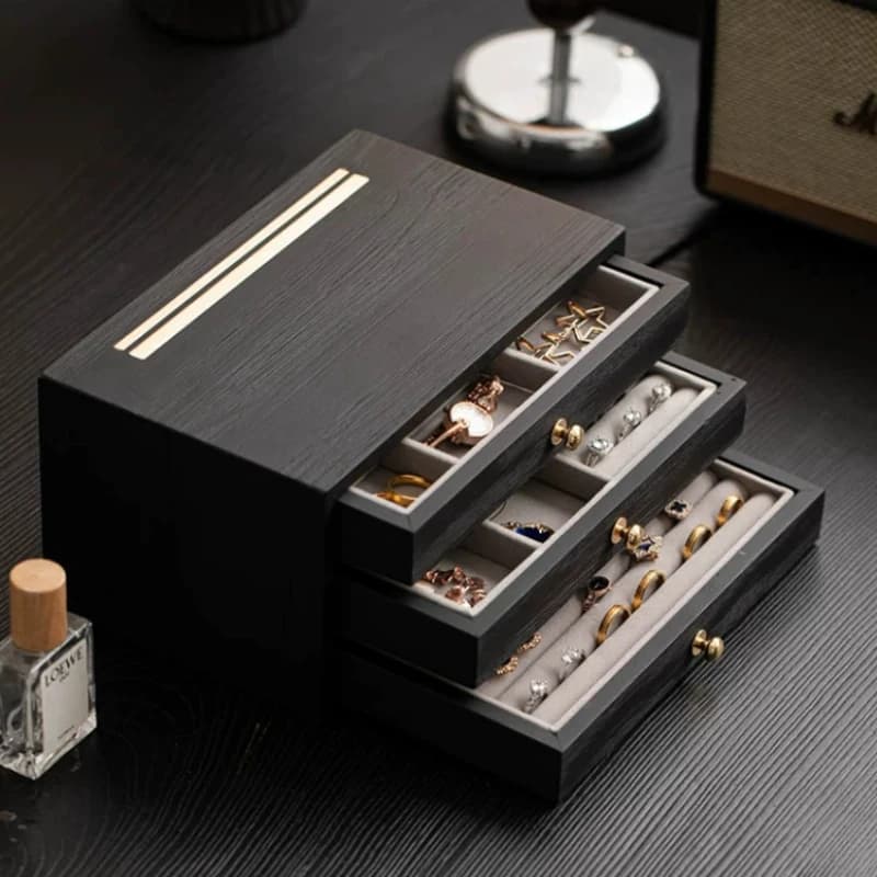 Multi Layer Jewelry Box Wooden Drawer Earring Bracelet Storage Boxes Organizer Display Ring Cases Luxury Jewellery Gift Box