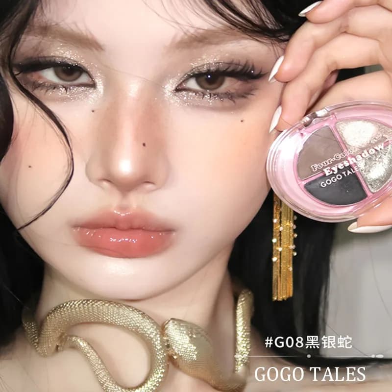 Gogotales 4 color palette of shiny matte eyeshadows perlescent dark smoked end long lasting flash easy to apply makeup for eyes