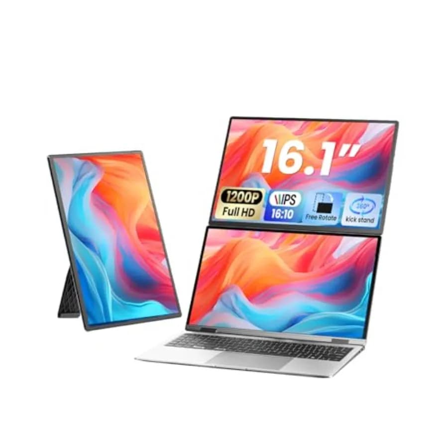 Estensore per schermo laptop per uso ufficio, pannello IPS, nero, monitor portatile FHD 1200P da 16,1 pollici con supporto magnetico rimovibile.