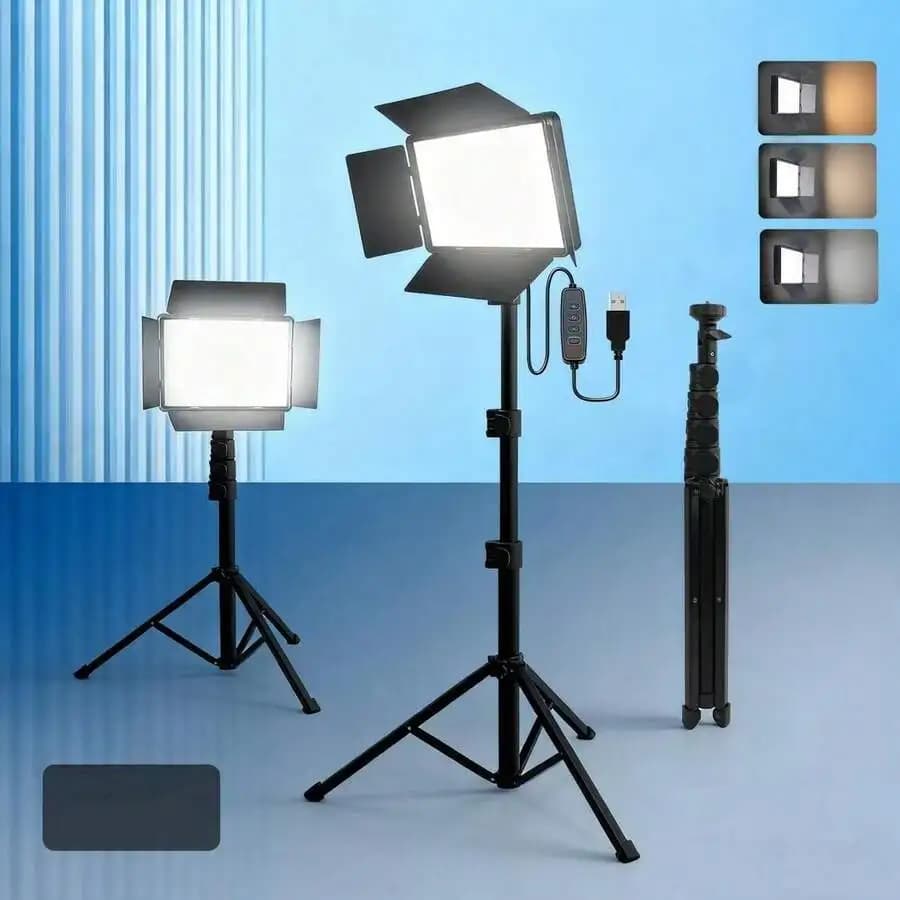 Adjustable Bi-Color LED Panel Light With Tripod Stand And Phone Holder For Livestreaming Vlogging Photography