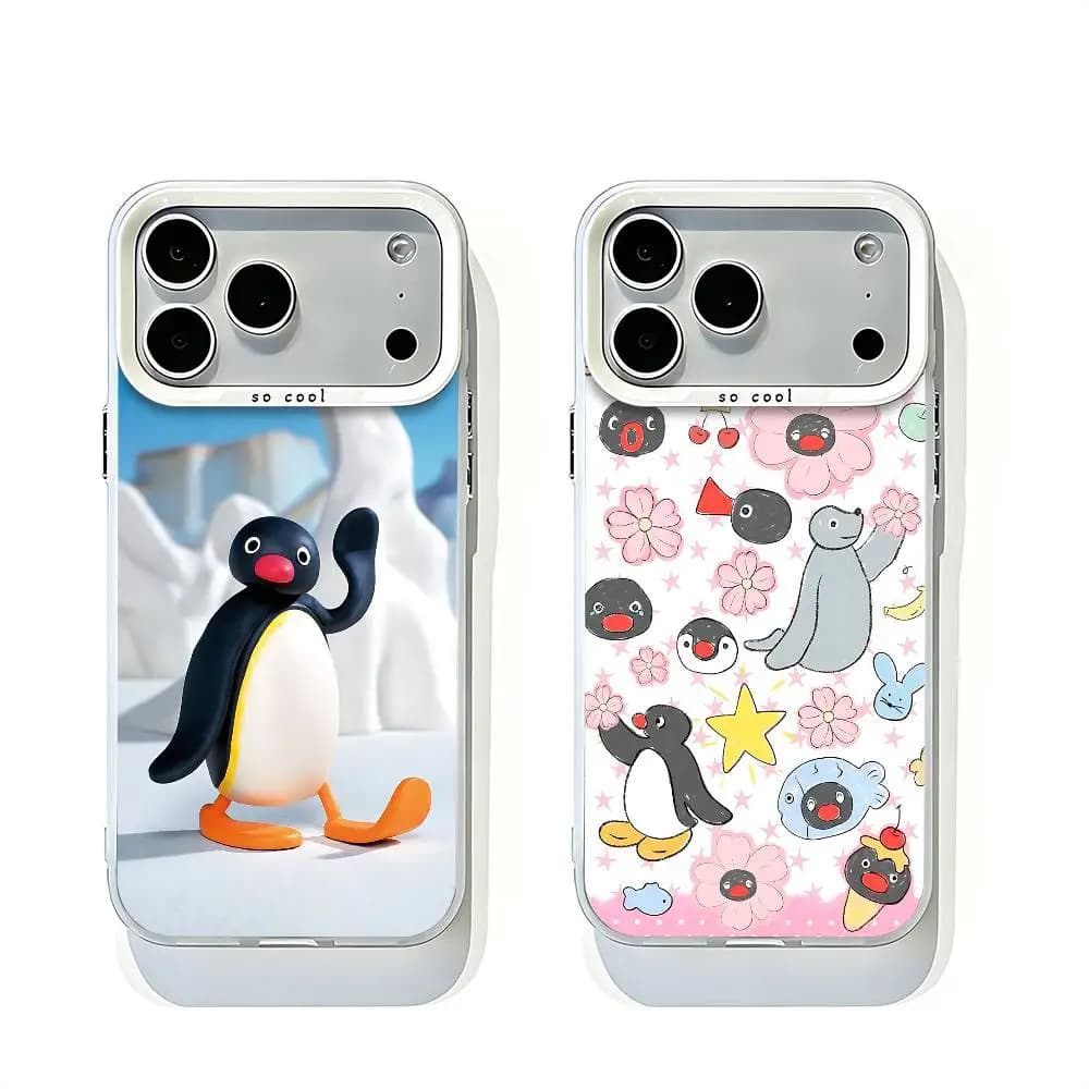 Penguin P-Pingu White Matte So Cool Lens Bumper Printed Cover For iPhone 16 15 17 14 11 12 13 Pro Max Plus Air XR