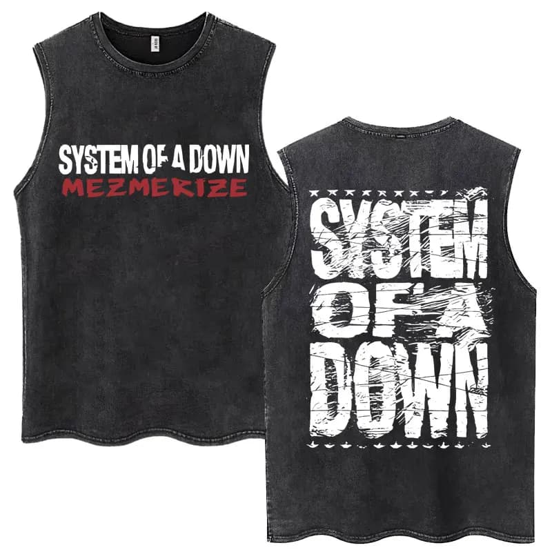 Washed Rock Band System of A Down Mezmerize Tank Tops Men's Retro Hip Hop Gothic Sleeveless T-shirt Oversized Cotton Vests Gifts