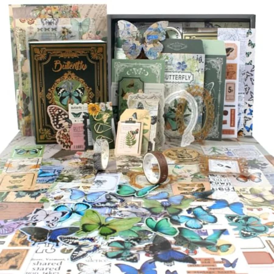 Scrapbook Kits for Adults Women, Aesthetic Stationery Scrap Booking Supples Kit with A6 Grid Notebook for Junk Journal Supplies