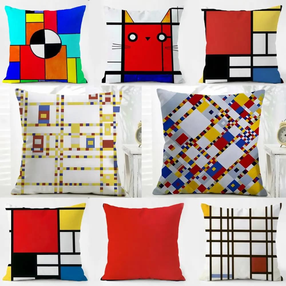 Fodera per cuscino artistica astratta P-Piet Cornelies Mondrian in lino lavabile Islanda, morbida, per divano, letto, decorazioni per la casa e la stanza.