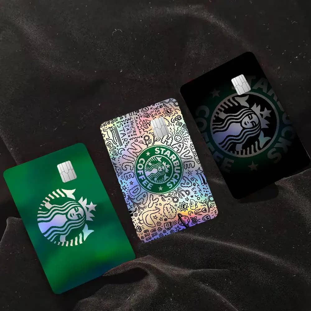 Cool S-Starbucks LOGO Laser Sparkle Bank Card Stickers Universal DIY Craft Decor Accessories
