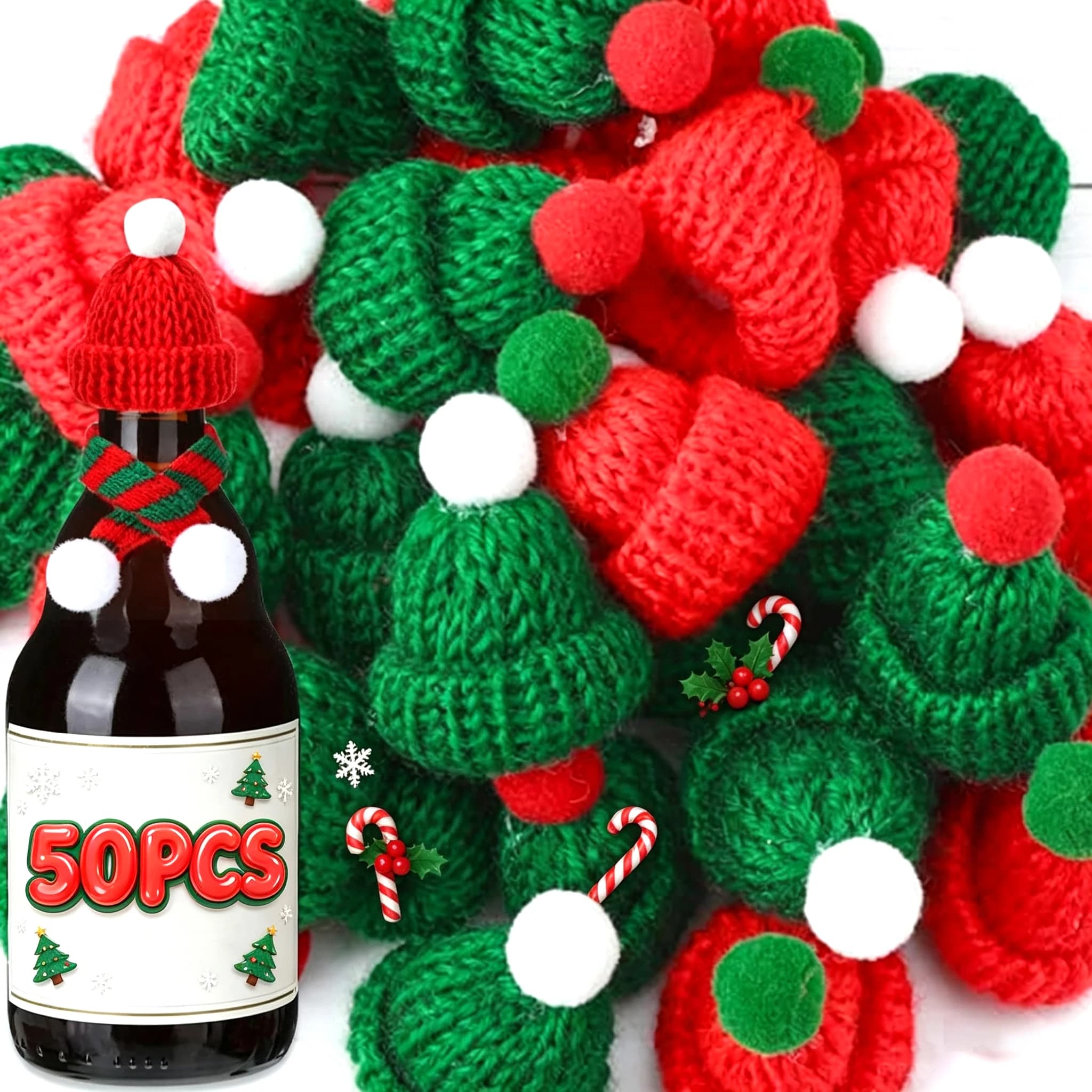 50/5Pcs Mini Knitting Scarf Wine Bottle Decor Santa Hats Scarf Caps Christmas Party Tabletop Dinner DIY Decorative Ornaments