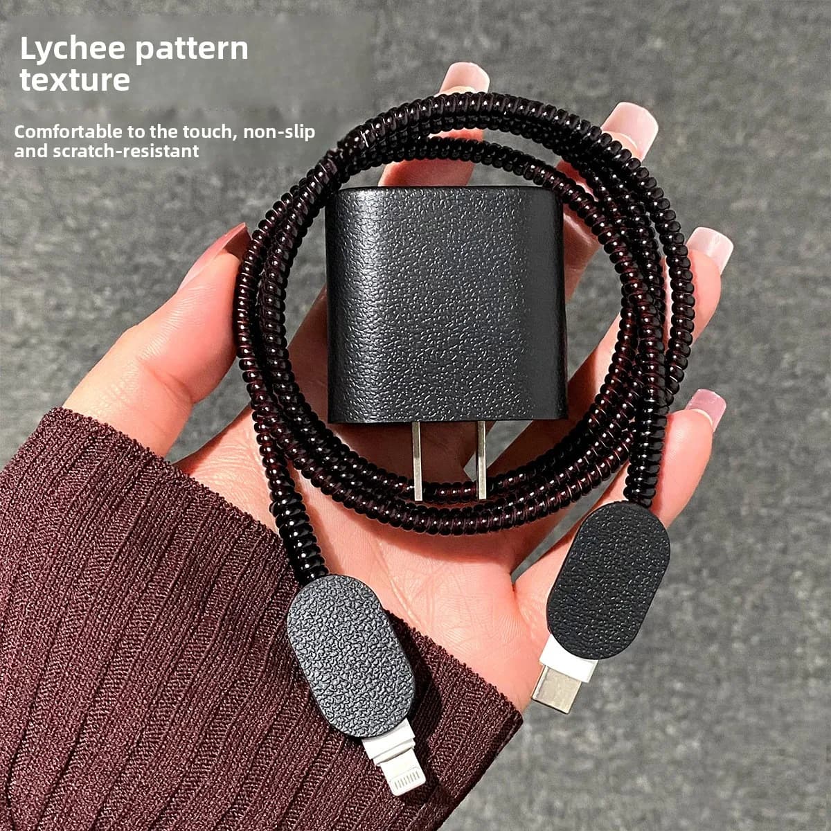 18W/20W Charger Protective Case BlacK PU Leather Cable Protector for iPhone 16 15 Charging Cable Data Charger Rope Cable Winder