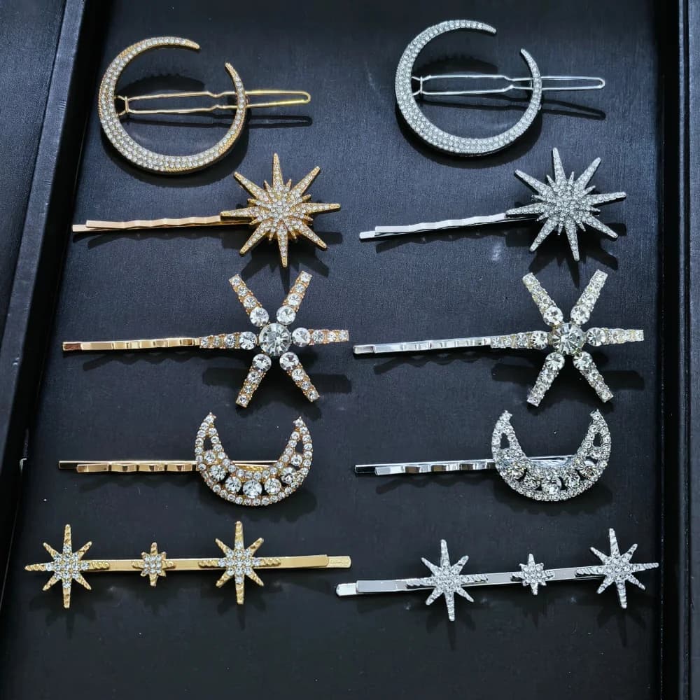 Set of 3/4 pieces of crystal star hairpins for women and girls, metal hair clips, luxury women hairpins, wedding hair accessories.
