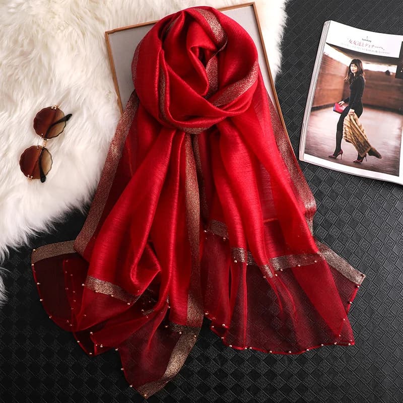 2024 Silk Scarf 100% Luxury for Women Design Embroidery Flowers Hijab Avvolge Scarves Female handkerchief Fouloud Echarpe